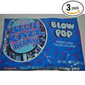 Charms Blue RazzBerry Blow Pop Bubble Gum Lollipop 3 Pack  