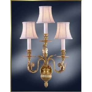 Neoclassical Wall Sconce, MG 4000, 3 lights, Rustic Gold, 18 wide X 