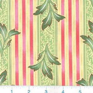 45 Wide Sweet Geranium Chantilly Deco Leaf Stripe Butter/Pink Fabric 
