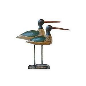  Wood sculptures, Blue Wing Couple (pair)