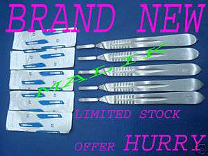 BRAND NEW 5 SCALPEL HANDLE #4 +100 SURGICAL BLADES #24  