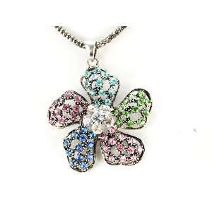   Filigree Crystal Petunia Flower Floral Cute Pendant Necklace Jewelry