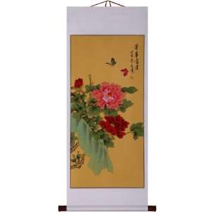 EXP Hand Painted 48 Oriental Wall Art Scroll   Peony Blossom With 