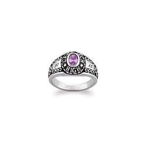   Birthstone Ornate Class Ring in Sterling Silver (1 Stone) class rings