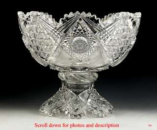 PRETTY 1890 1910 ABP BEAUTIFULLY CUT GLASS PUNCH BOWL ON STAND  