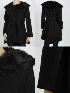   ON MOON FANCYQUBE CHIC FAUX FUR DOUBLE BREASTED DRESS TRENCH COAT 0896
