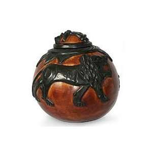  NOVICA Calabash box, Hausa Hunter