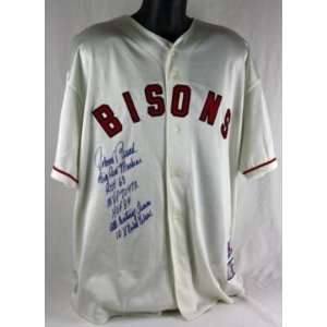  Autographed Johnny Bench Uniform   Bisons Stat Inscrip Jsa 