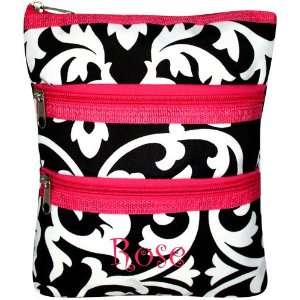    Damask with Pink Trim Hipster Crossbody Purse Bag 