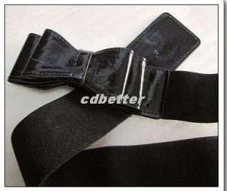   Girls Lovely Bowknot Buckle Style Black Wide Elastic Waist CINCH Belts