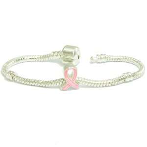 Pandora Compatible Charm Bracelet   Pink Breast Cancer Ribbon Charm 