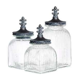  Set of Three Decorative Glass Canisters