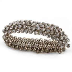  Stretchable Silver Bracelet with Cubic Zirconia Stones 