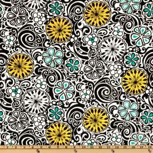58 Wide Stretch Jersey ITY Knit Stylized Floral Ecru/Black Fabric By 