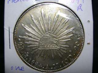 1894 MEXICO ONE PESO Mo. silver coin 38mm VF+ UNC  
