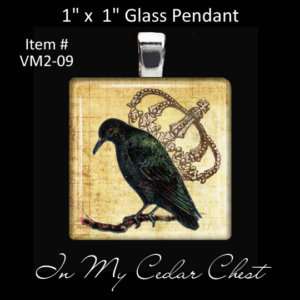 Vtg Black Bird Raven Crow Necklace Charm Pendant VM2 09  