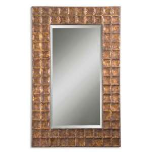   Mirror Hammered Metal Finished In Gold w/Brown Glaze