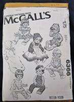 McCalls Craft Sew Pattern #6366 15,17 Dolls Dress,Bib,Pants,Pinafore 