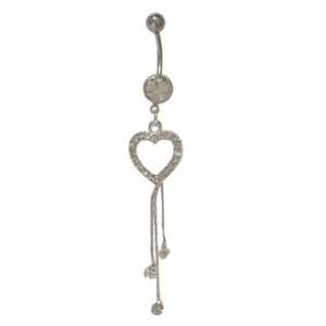  Dangler Heart Belly Button Ring with Cz Jewels Jewelry