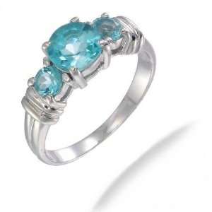  1.75 CT 3 Stone Swiss Blue Topaz Ring In Sterling Silver 
