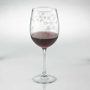 Etched Snowflake Stemmed Wine Glasses  Set of 2  Kitchen 