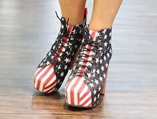 Hot New USA Star USA Flag Platform High Heels Ankle Boots Shoes  