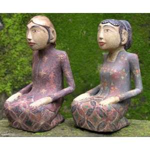  Teak statuettes, Javanese Wedding (pair)
