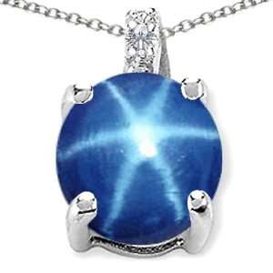   Created Round Star Sapphire and Diamond Pendant(MetalW Jewelry