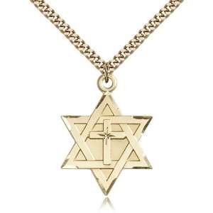  Gold Filled Star of David Jewish W/ Cross Medal Pendant 1 