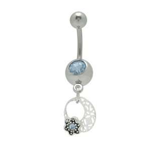  Dangle Moon and Star Jewel Belly Button Ring Light Blue 