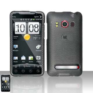 Carbon Case+Car Charger+Pouch Cover for HTC EVO Sprint  