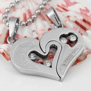 Set 316L Stainless Steel Lovers Heart Necklace Couple Jigsaw 