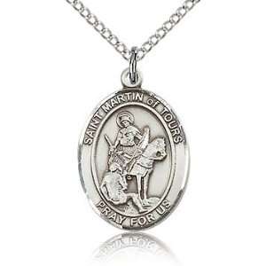   Sterling Silver 3/4in St Martin of Tours Medal & 18in Chain Jewelry