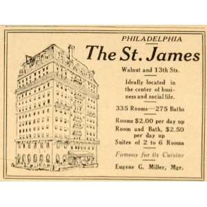   St. James Hotel Walnut Philadelphia   Original Print Ad Home