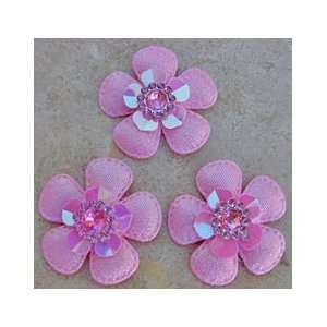  30pc Pink Padded Glitter Flowers Appliques pa100 Arts 