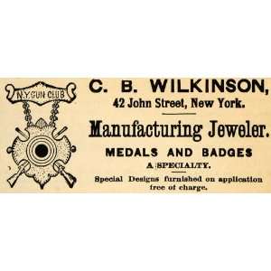  1895 Ad C B Wilkinson Medal Badge Jeweler 42 John St NY 