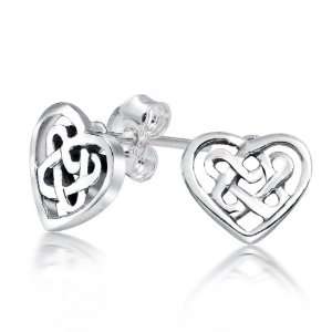   Sweetheart Celtic Knot .925 Sterling Silver Open Heart Stud Earrings
