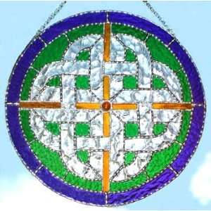    Blue & Green Celtic Knot Stained Glass Sun Catcher