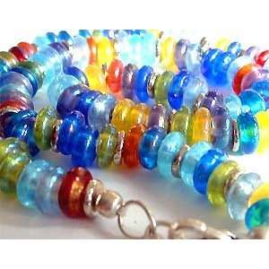  Spunky Rainbow Artisan Mix Glass Bead & Silver Necklace ON 
