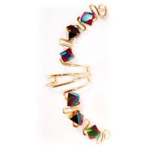 Pierceless Ear Cuff Wrap   Multicolor Glass Beads with Gold Nontarnish 