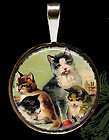 Vtg Cat Postcard Kitty Kitten Altered Art Soldered Necklace Charm 