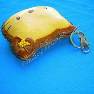 True Cattle Leather Coin Change Purse Wallet Kitty Cat  