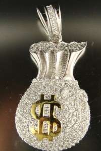 925 STERLING SILVER SIMULATED DIAMOND MONEYBAG PENDANT
