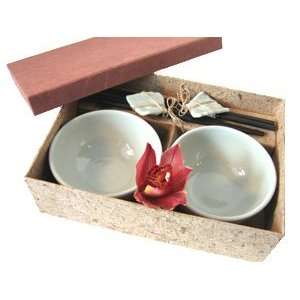 Celadon Double Bowl & Chopstick Gift Box  Ivory  Kitchen 