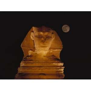 View of the Great Sphinx at Night, Lit by a Light Show and Backed by 