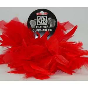  2 Red Chandelle Feather Hair Tie Scrunchy Pony Tail Holder 