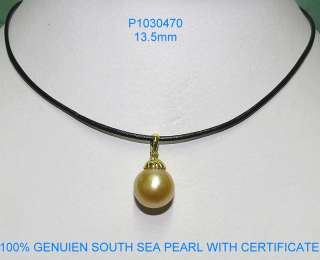 13.5MM SOUTHSEA GOLDEN PEARL ON LEATHER CHOKER #30470  