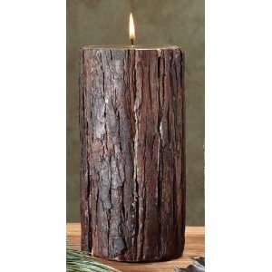 Pack of 2 Realistic Looking Fir Bark Evergreen Scented Pillar Candles 