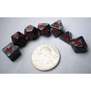 Miniature Dice Charcoal/Red Pearlized Polyhedral 7 Die 