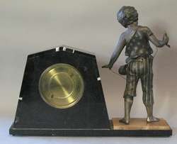 Fabulous French Art Deco Marble & Sculpture Clock of Boy Fishing c 